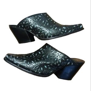 Matisse Western Mules Black Leather Blue Lasercut 90s Size 8.5